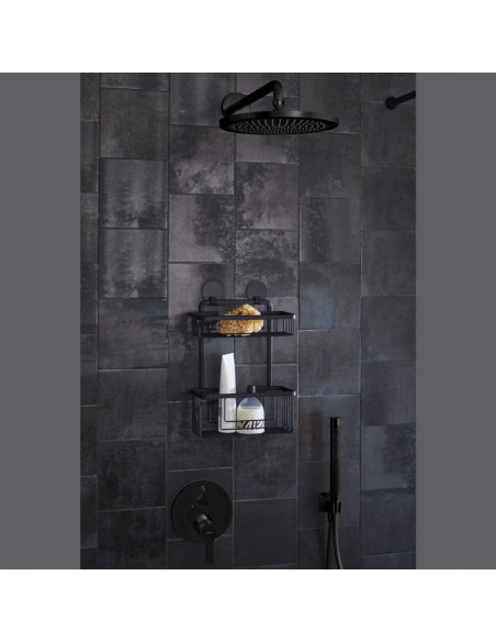Panier étagère de Douche Double - Auto-Adhésif - Noir