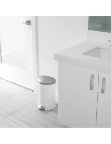 Poubelle Salle de Bain - Compacte 6L - Inox Blanc