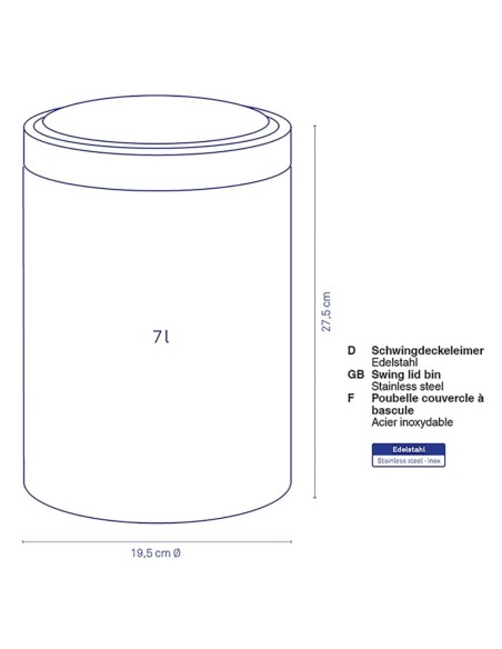 Poubelle à Couvercle Basculant - Ari - 7L - Inox Brossé
