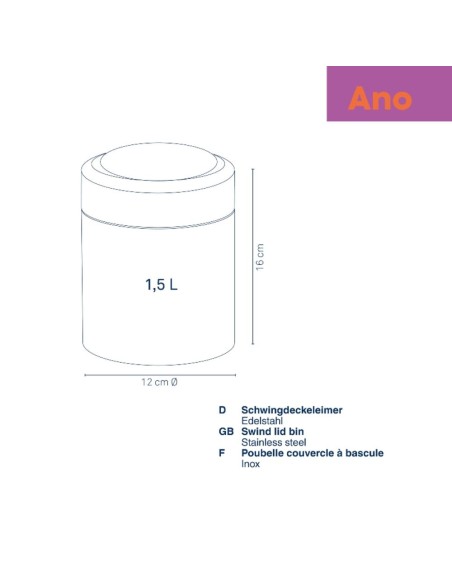Mini Poubelle à Couvercle Basculant - Ano - 1.5L - Inox Brossé
