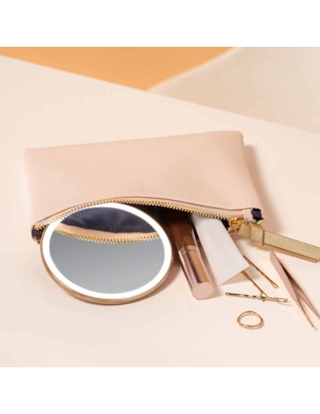 Miroir grossissant X10 - Lumineux - Compact - Or Rose ST3046