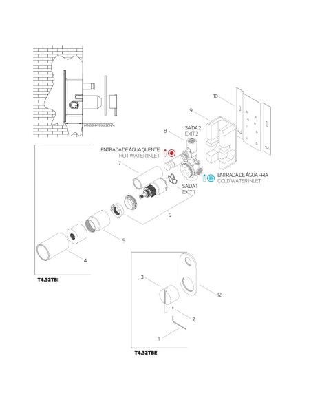 Mitigeur Thermostatique Mural Encastré - Bain/Douche - 2 Sorties - S22 - Inox Brossé