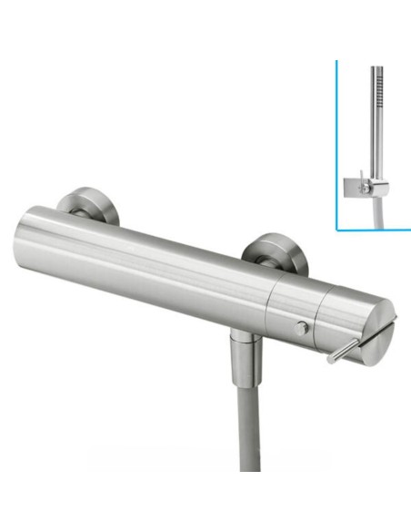 Mitigeur de Douche Thermostatique - S22 - avec Flexible et douchette - Inox Brossé