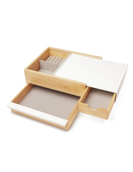Boîte à Bijoux - Stowit Box - Bois naturel et Métal Blanc