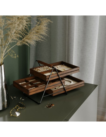 Rangement pour bijoux et maquillage - Terrace - Noir et Noyer