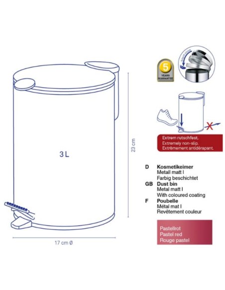 Poubelle Salle de Bain - Mats - 3L - Inox Mat