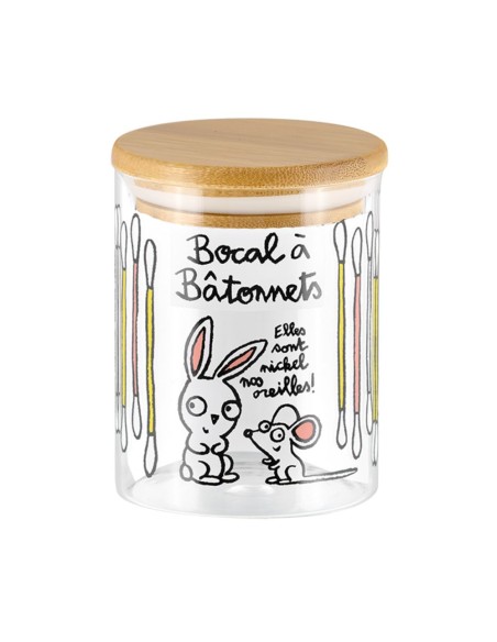 Bocal à Cotons Tiges en verre et bambou - Derrière la Porte