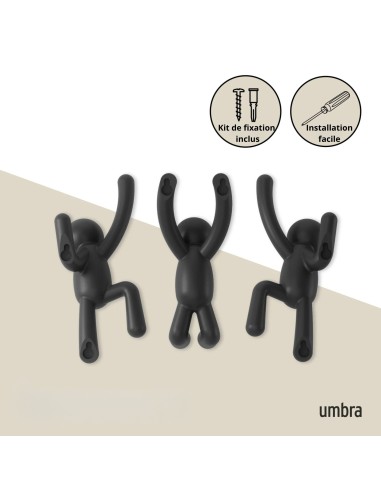 Patère Murale - Buddy Hooks - Noire - Lot de 3