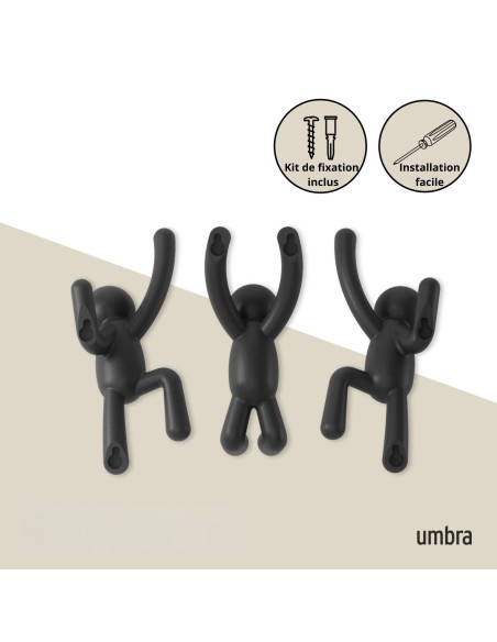 Patère Murale - Buddy Hooks - Noire - Lot de 3