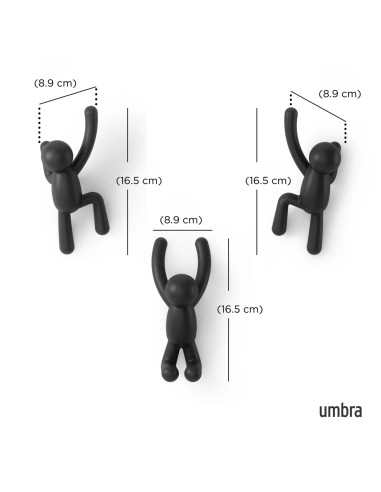 Patère Murale - Buddy Hooks - Noire - Lot de 3