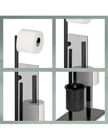 Serviteur WC 3 en 1 - Style - Métal Noir