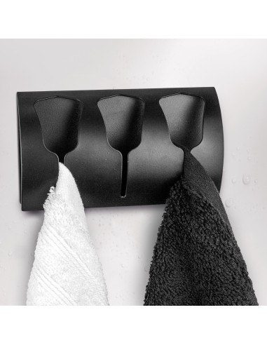 Patère Crochet Tulipe Triple- Adhésif - Noir