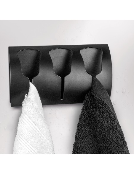 Patère Crochet Tulipe Triple- Adhésif - Noir