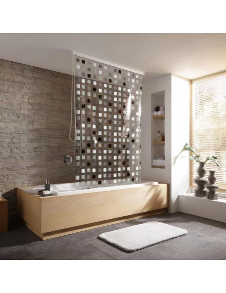 Rideau Baignoire Store - Mosaïque Gris - Caisson en option