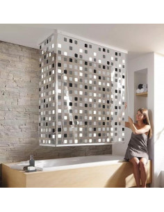 Rideau Baignoire Store d'Angle - Mosaïque Grise - Avec...