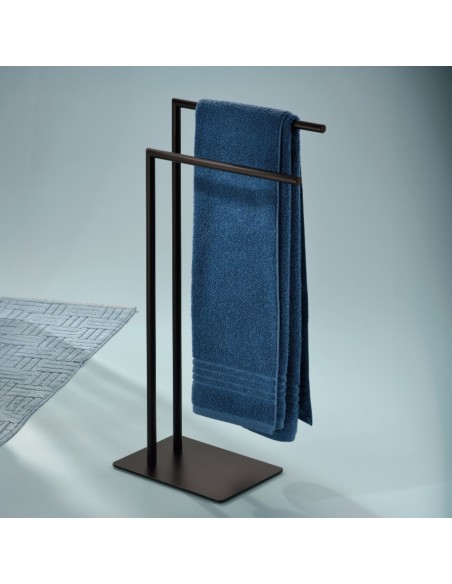 Porte Serviette sur Pied 2 Barres -  Style -  Noir Mat