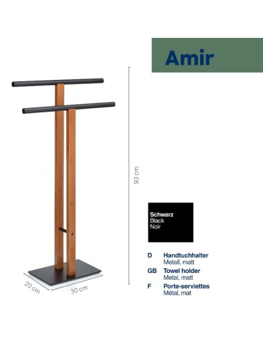 Porte Serviette double sur Pied - Amir - Bambou...