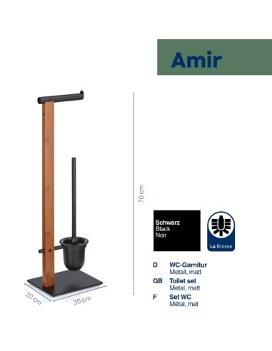 Serviteur WC - Amir - Bambou et Métal noir mat