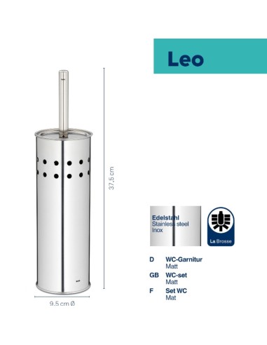 Brosse WC étroite à poser - LEO - Inox Mat