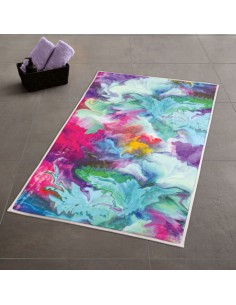 Tapis de bain design « Fusion » – 50 x 80 cm – Couleurs vives, antidérapant, compatible chauffage au sol