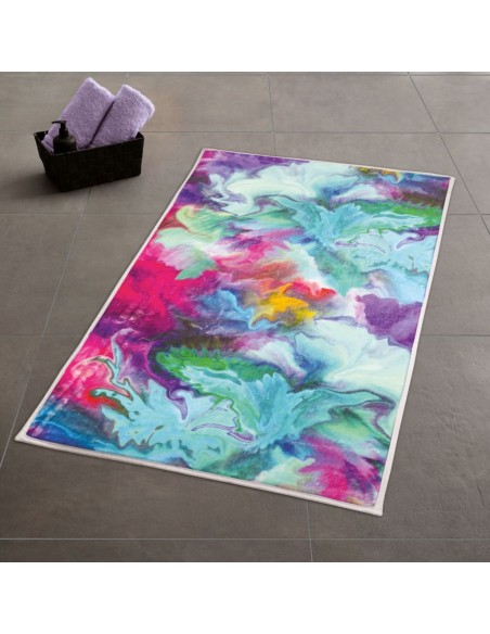 Tapis de bain design « Fusion » – 50 x 80 cm – Couleurs vives, antidérapant, compatible chauffage au sol