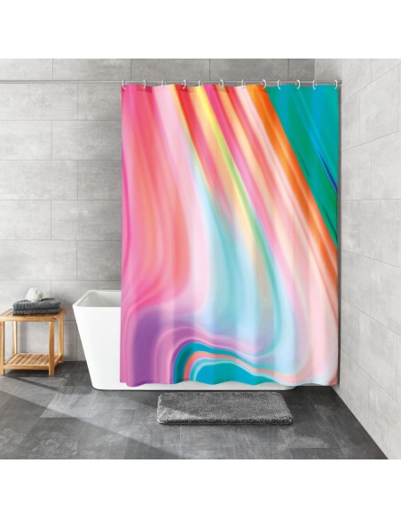 Rideau de Douche textile - Vibes 180 x 200 cm – Motif Abstrait Multicolore, Polyester Recyclé