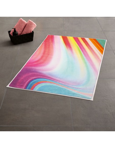 Tapis de Bain Vibes – Design Abstrait Multicolore, Doux et Antidérapant – 50 x 60 cm