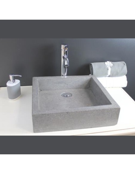 Vasque carrée à poser - TIMBRE - Gris Terrazzo - Sans trop plein - 40cm