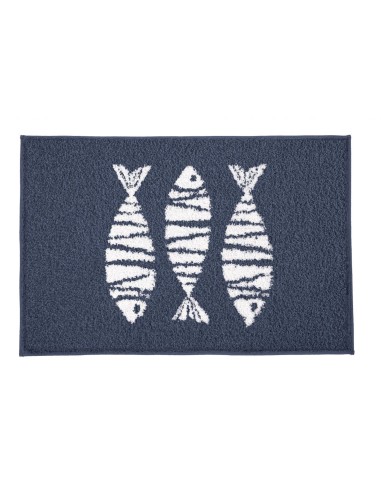 Tapis de bain antidérapant - Poissons - 60x90 cm - Bleu marine