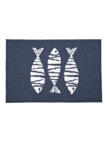 Tapis de bain antidérapant - Poissons - 60x90 cm - Bleu marine