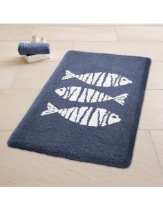 Tapis de bain antidérapant - Poissons - 60x90 cm - Bleu marine