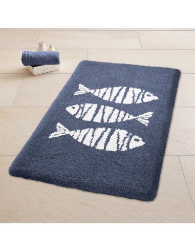 Tapis de bain antidérapant - Poissons - 60x90 cm - Bleu marine