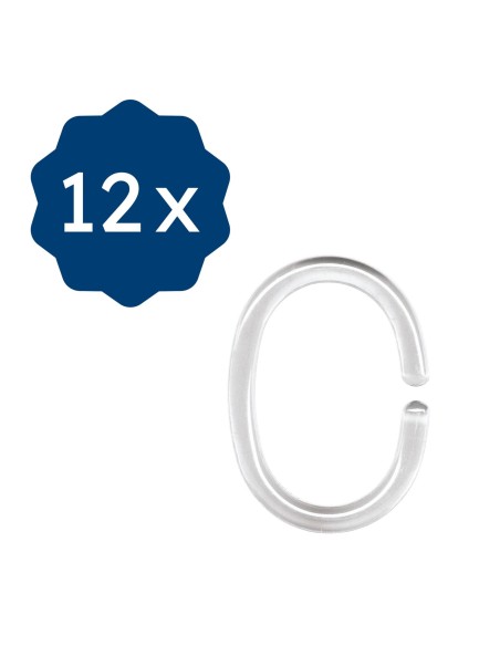 Anneaux de rideau de douche transparents - Lot de 12