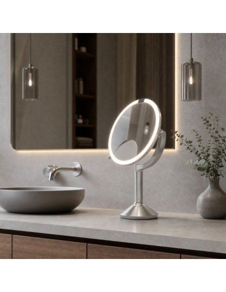 Miroir à capteur Trio – Grossissements x1 / x5 / x10 – Technologie Tru-Lux - Finition brossée - Simplehuman