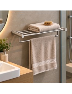 Étagère porte-serviettes murale HERMÈS – Inox nickel brossé – 60 cm - générée IA