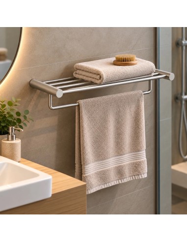 Étagère porte-serviettes murale HERMÈS – Inox nickel brossé – 60 cm - générée IA