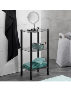 Meuble 3 étagères en verre noir et métal poudré 2