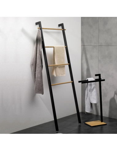 Echelle porte Serviettes - Oak - Noir et Chêne...