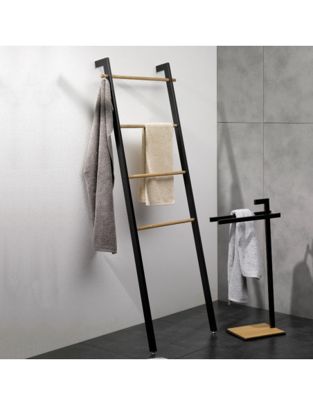 Echelle porte Serviettes - Oak - Noir et Chêne - Kela