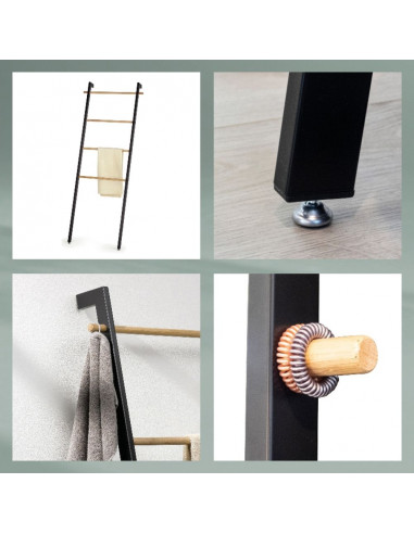 Echelle porte Serviettes - Oak - Noir et Chêne...