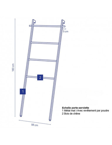 Echelle porte Serviettes - Oak - Noir et Chêne...
