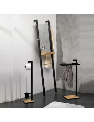 Porte Serviette sur Pied - Oak - Métal Noir +...
