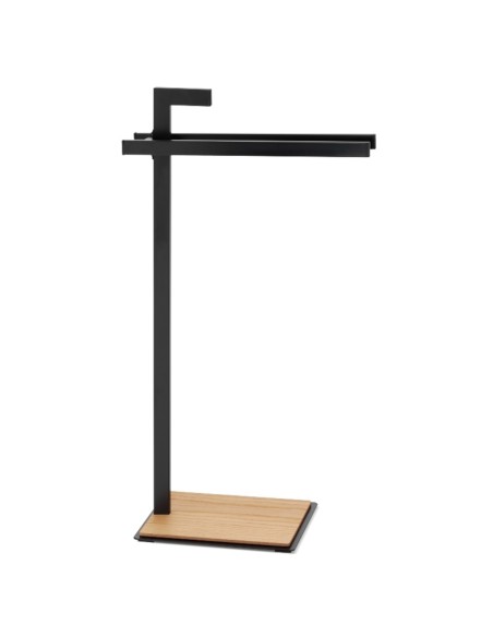 Porte Serviette sur Pied - Oak - Métal Noir + Chêne